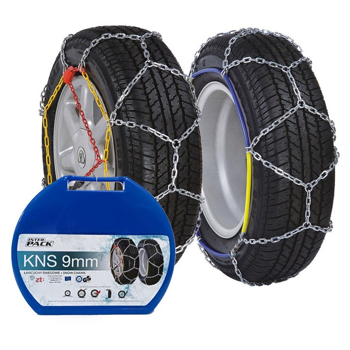 Lanturi zapada auto Inter Pack KNS ECO 30, lanturi pentru roti, grosime ochi 9 mm, montaj fara a fi nevoie sa se ruleze roata peste lant, compatibile ABS/ESP, otel calit, certificate TUV/GS si ONORM, argintiu, Set 2 buc.