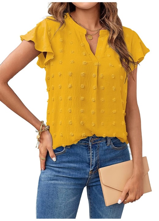 Tricou dama, Cloudsemi, Gat V, Maneca Puf, Galben, One Size INTL