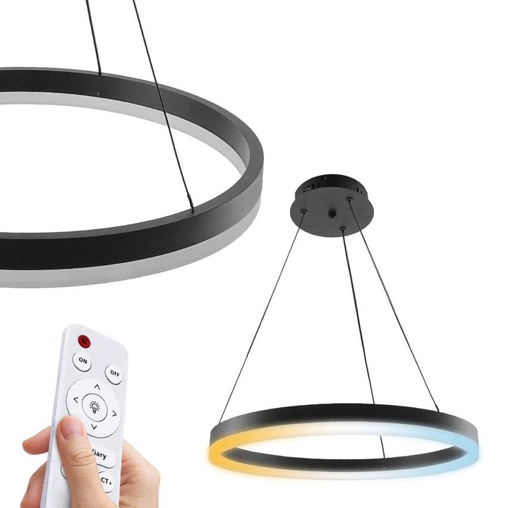 LED függőlámpa 106 W, 7350 lm, 175-265V, fekete, IP20, 100 x 60 cm, 3CCT, szabályozható, távirányító