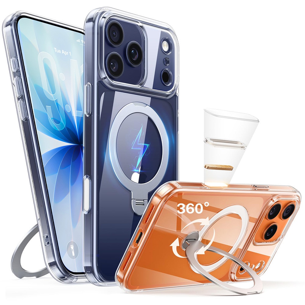 Husa de Protectie pentru iPhone 17 Pro Max, MOGU, Suport cu inel Magnetic 360, Buton de Control al Camerei, compatibila cu Incarcarea Wireless, Husa pentru Telefon cu Suport, Rezistenta la Amprente si la Uzura, care nu Ingalbeneste, TPU, Transparent