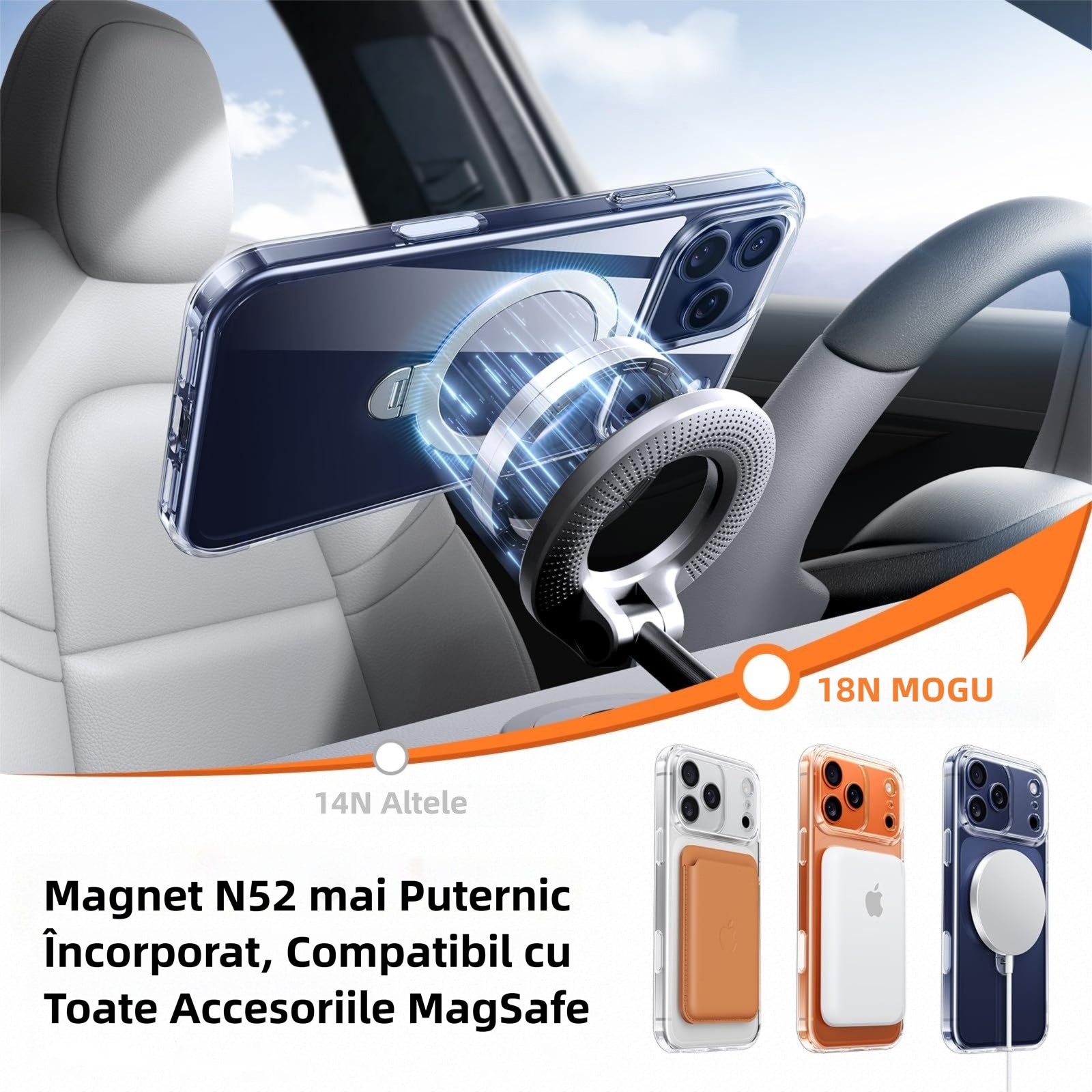 Husa de Protectie pentru iPhone 17 Pro Max, MOGU, Suport cu inel Magnetic 360, Buton de Control al Camerei, compatibila cu Incarcarea Wireless, Husa pentru Telefon cu Suport, Rezistenta la Amprente si la Uzura, care nu Ingalbeneste, TPU, Transparent