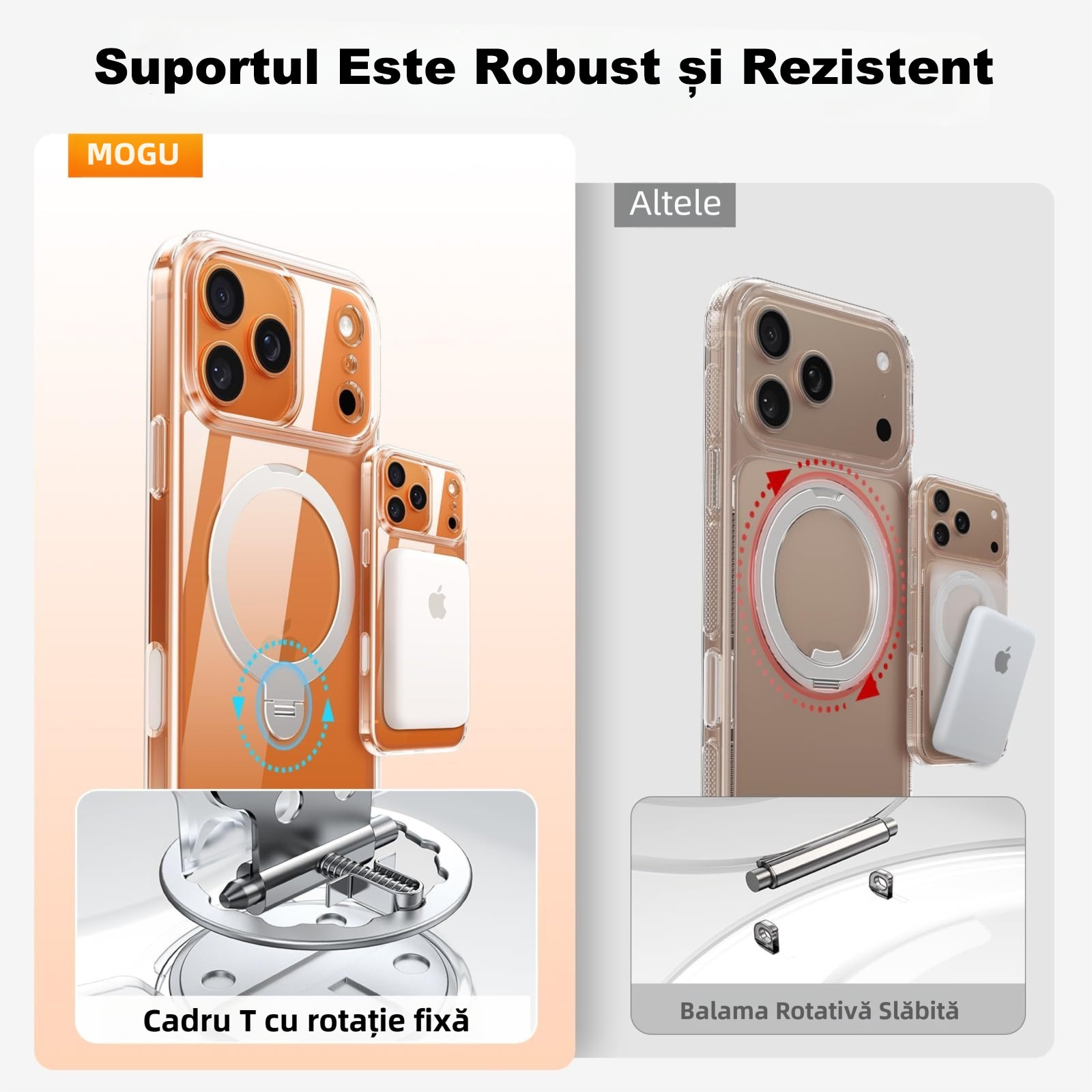 Husa de Protectie pentru iPhone 17 Pro Max, MOGU, Suport cu inel Magnetic 360, Buton de Control al Camerei, compatibila cu Incarcarea Wireless, Husa pentru Telefon cu Suport, Rezistenta la Amprente si la Uzura, care nu Ingalbeneste, TPU, Transparent