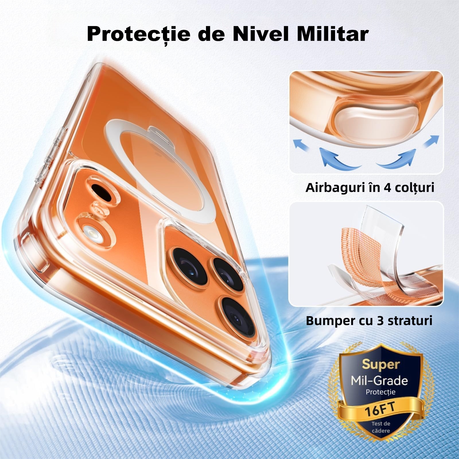 Husa de Protectie pentru iPhone 17 Pro Max, MOGU, Suport cu inel Magnetic 360, Buton de Control al Camerei, compatibila cu Incarcarea Wireless, Husa pentru Telefon cu Suport, Rezistenta la Amprente si la Uzura, care nu Ingalbeneste, TPU, Transparent