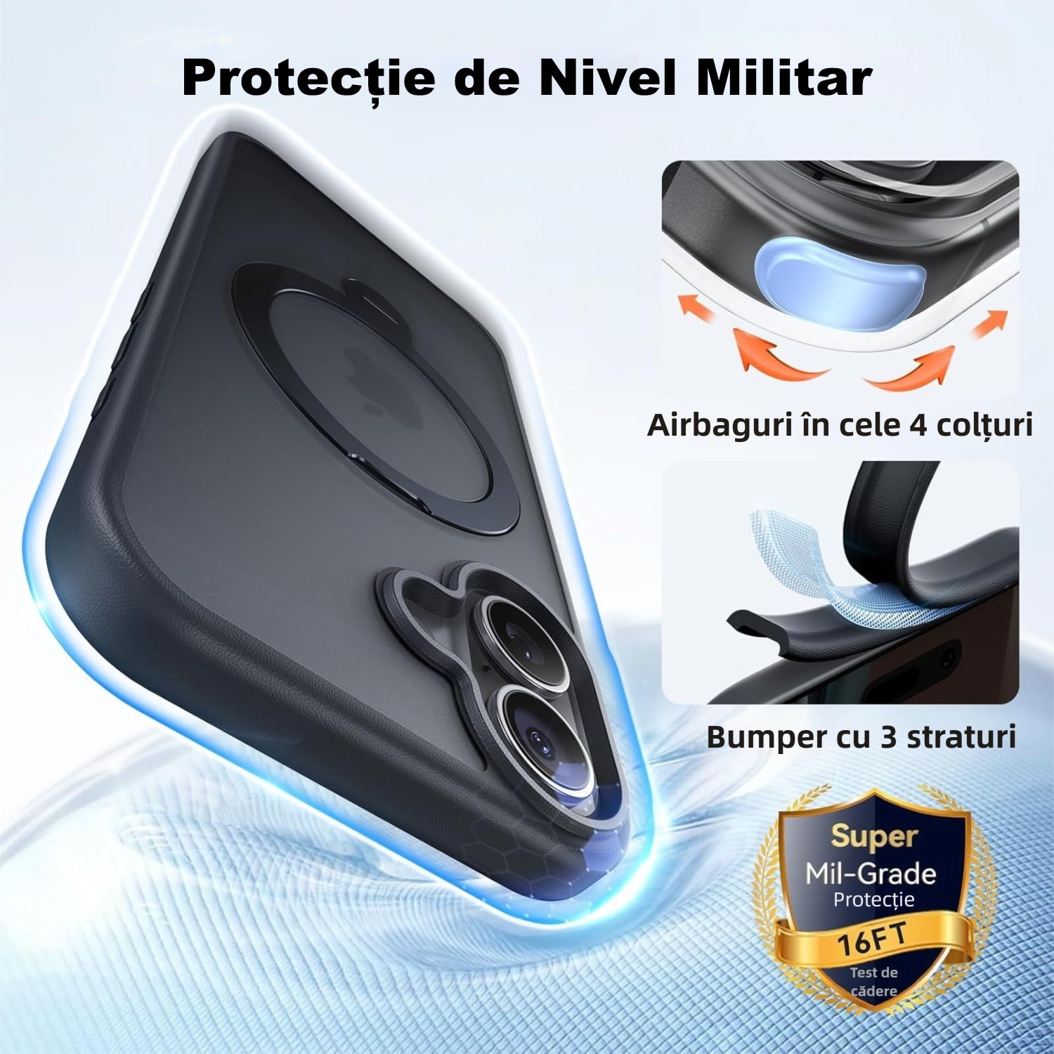 Husa Suport Rotativ 360, MOGU, pentru iPhone 17, Buton de Control al Camerei, Compatibila cu MagSafe, Incarcare Wireless, Protectie Militara, Rezistenta la Zgarieturi, TPU, Negru