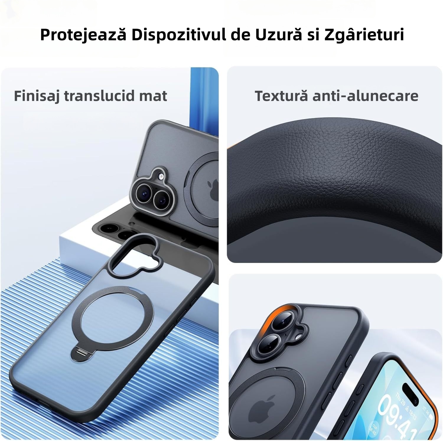 Husa Suport Rotativ 360, MOGU, pentru iPhone 17, Buton de Control al Camerei, Compatibila cu MagSafe, Incarcare Wireless, Protectie Militara, Rezistenta la Zgarieturi, TPU, Negru