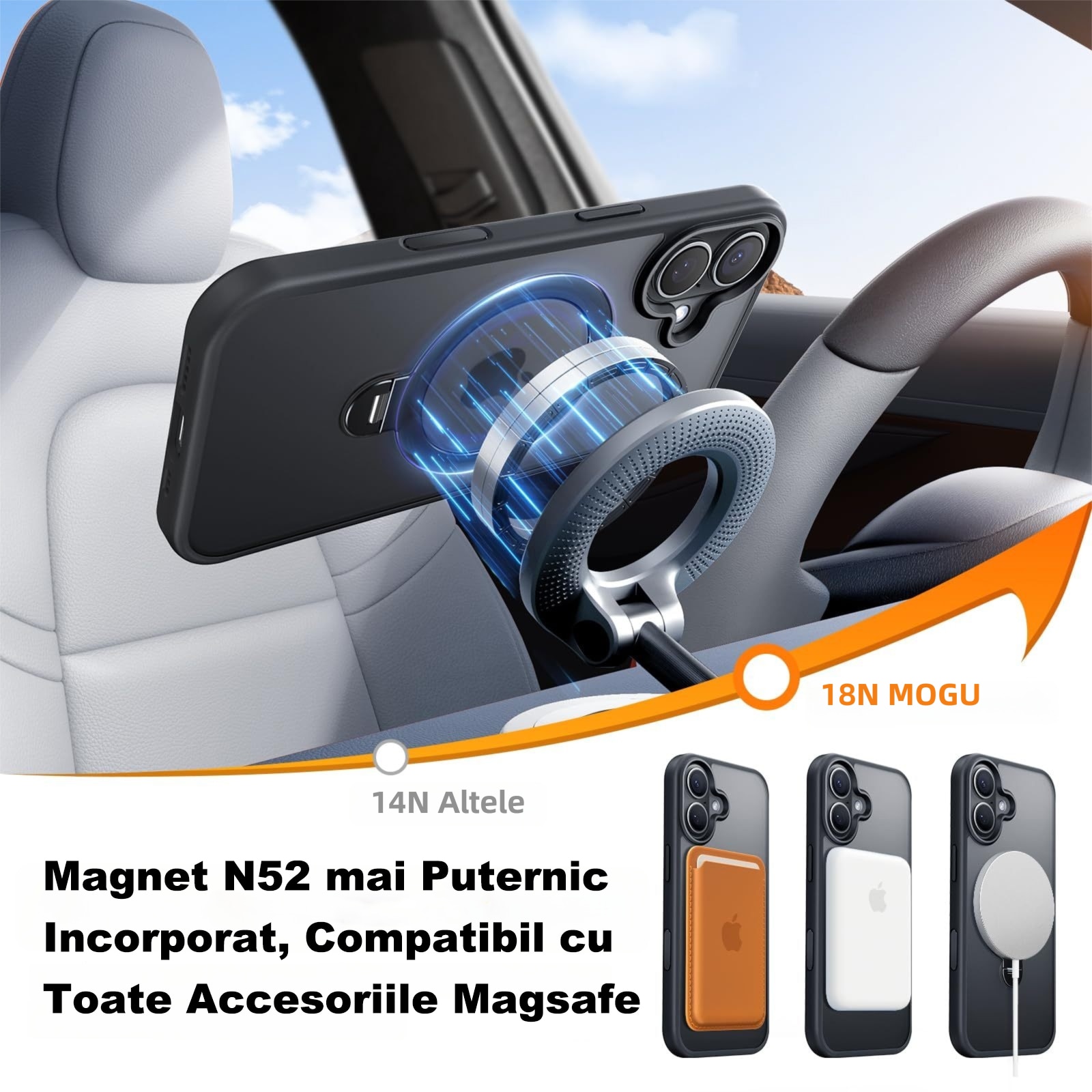 Husa Suport Rotativ 360, MOGU, pentru iPhone 17, Buton de Control al Camerei, Compatibila cu MagSafe, Incarcare Wireless, Protectie Militara, Rezistenta la Zgarieturi, TPU, Negru
