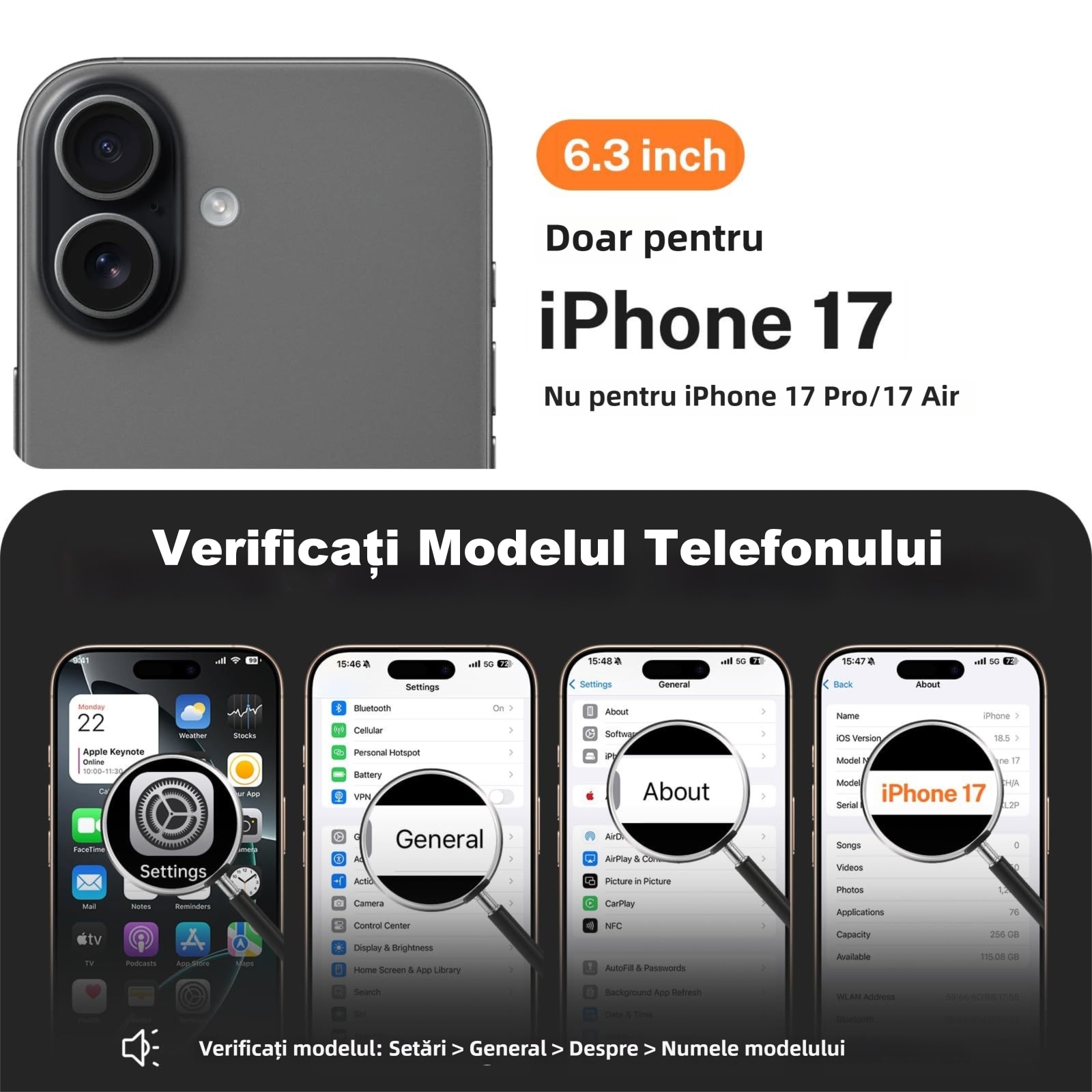 Husa Suport Rotativ 360, MOGU, pentru iPhone 17, Buton de Control al Camerei, Compatibila cu MagSafe, Incarcare Wireless, Protectie Militara, Rezistenta la Zgarieturi, TPU, Negru