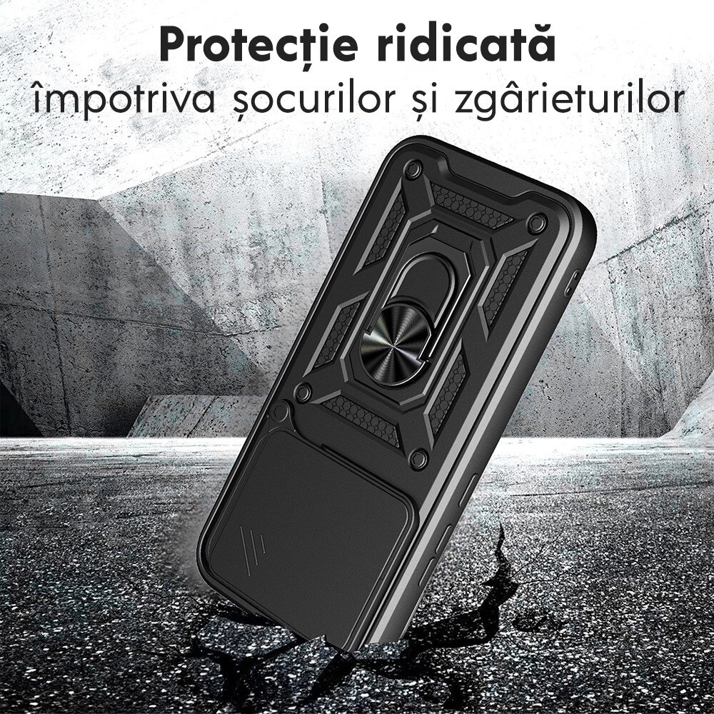 Husa pentru Realme GT 8 Pro cu inel rotativ 360 Daden, Camshield series, Hybrid Antisoc, Slider pentru protectia camerei, Albastru