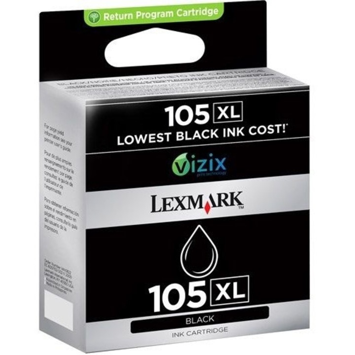 Lexmark 105 XL tintapatron (tinta), eredeti, nagy kapacitású, kompatibilis a Prospect/Prevail/Prestige/Pinnacle nyomtatókkal, fekete, 1 db