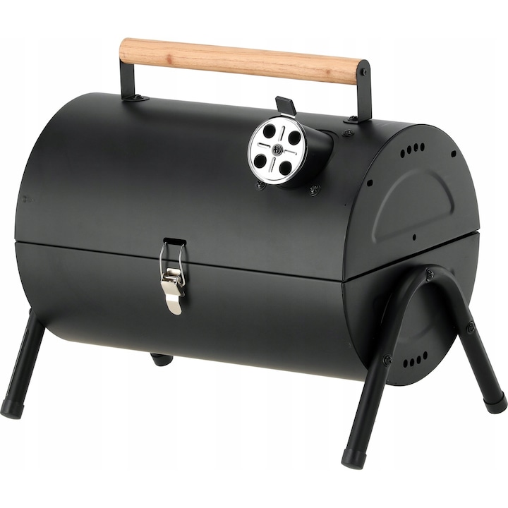 Gratar pe carbune Lund, grill portabil cu capac, 2 gratare 34x21 cm, Negru
