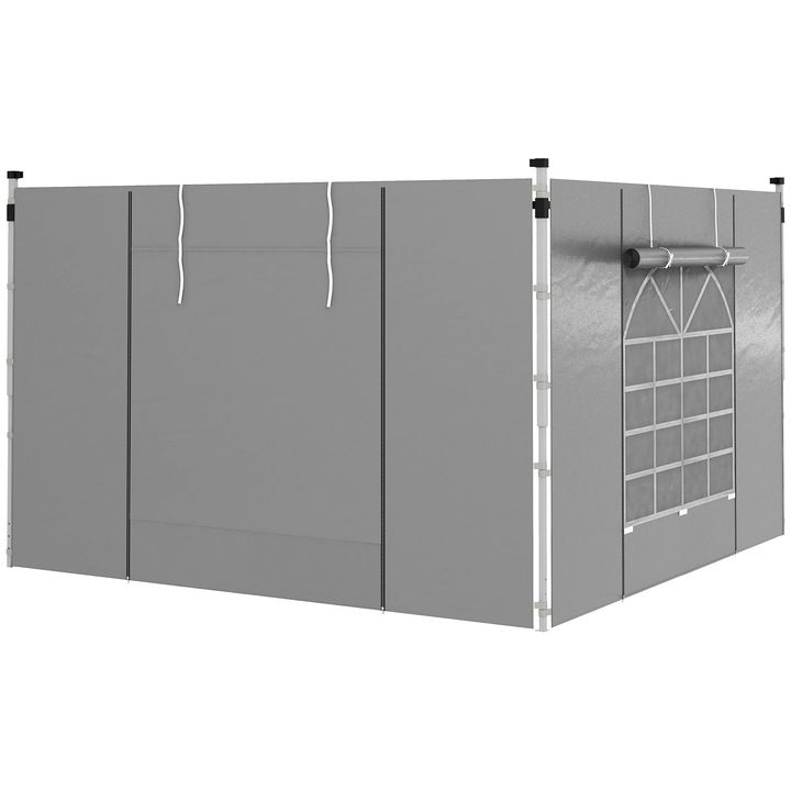 Pereti laterali pentru pavilion, 2 panouri, 300 x 200 cm, Cu fereastra, Material Oxford, Gri deschis
