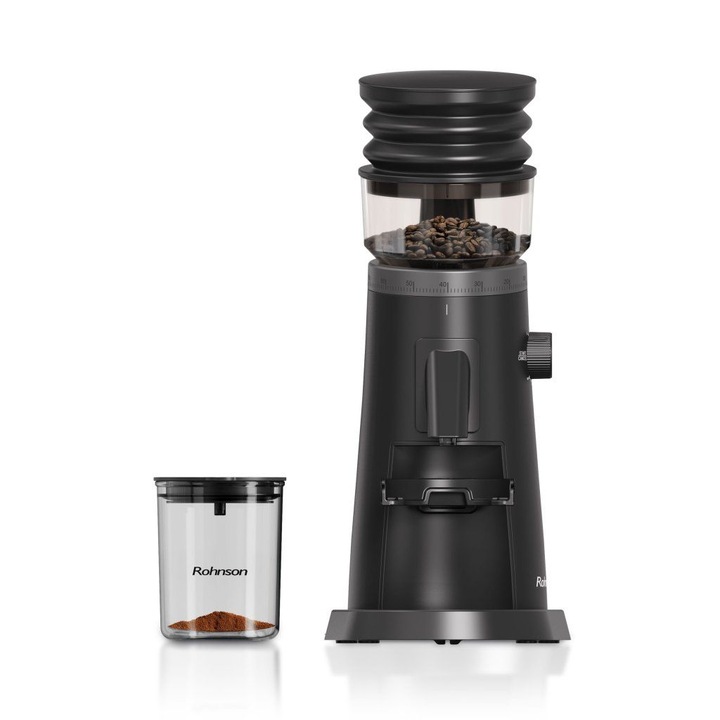 Rasnita electrica de cafea Rohnson R98095, 150W, 75 de niveluri de macinare, recipient boabe cafea 120g, timp macinare 5-60s, sistem protectie supraincalzire, 85dB