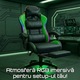 Геймърски стол GALAXIA ергономичен, LED RGB, лумбален масаж, разтегателна поставка за крака, регулируема облегалка 90-165 градуса, възглавници за врат и кръст, Черен/Зелен