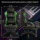 Геймърски стол GALAXIA ергономичен, LED RGB, лумбален масаж, разтегателна поставка за крака, регулируема облегалка 90-165 градуса, възглавници за врат и кръст, Черен/Зелен