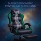 Геймърски стол GALAXIA ергономичен, LED RGB, лумбален масаж, разтегателна поставка за крака, регулируема облегалка 90-165 градуса, възглавници за врат и кръст, Черен/Зелен