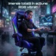 Геймърски стол GALAXIA ергономичен, LED RGB, лумбален масаж, разтегателна поставка за крака, регулируема облегалка 90-165 градуса, възглавници за врат и кръст, Черен/Син