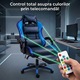 Геймърски стол GALAXIA ергономичен, LED RGB, лумбален масаж, разтегателна поставка за крака, регулируема облегалка 90-165 градуса, възглавници за врат и кръст, Черен/Син