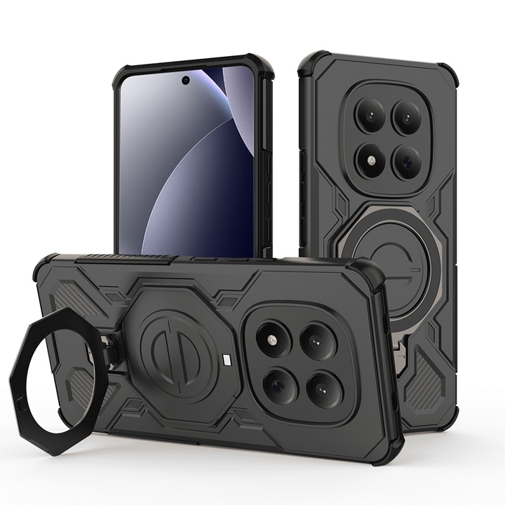 Husa pentru Xiaomi Redmi Note 15 Pro 4G Daden Carbon Shield PRO cu inel rotativ 360, compatibil Magsafe, Protectie Antisoc, Calitate Premium, Negru