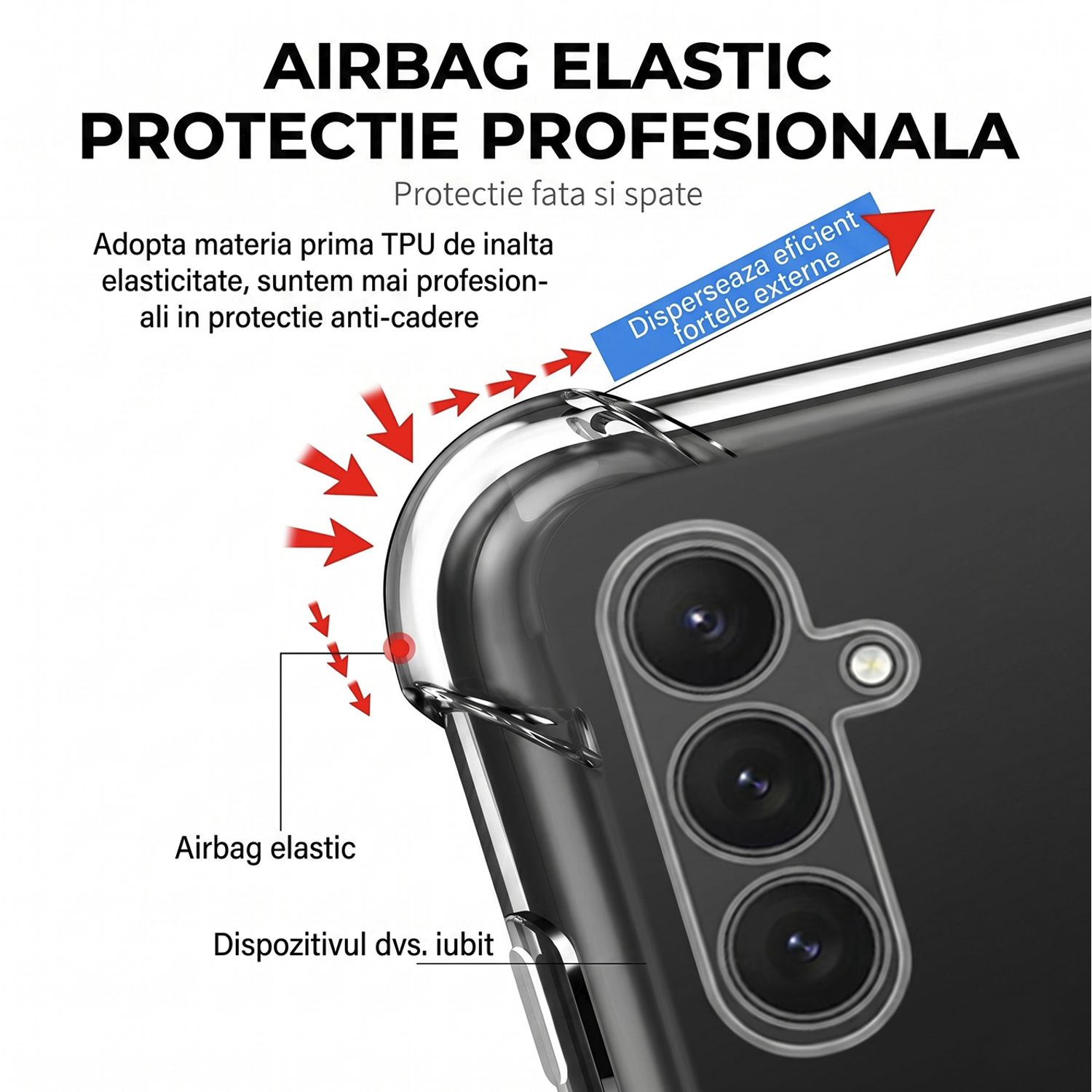 Husa pentru Samsung Galaxy A57, Material TPU cu Anti-Shock la Colturi, Protectie Camera, Rezistenta la Socuri, Transparent