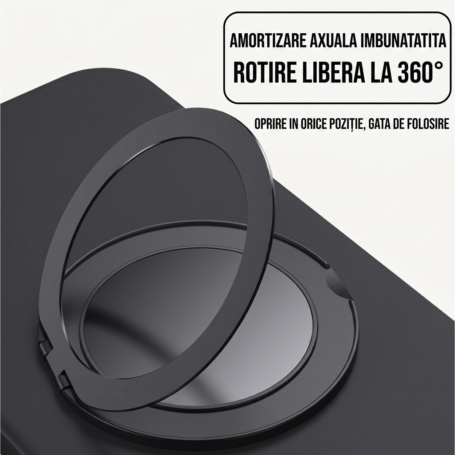 Husa pentru Samsung Galaxy A57, Suport Inel Rotativ 360 Grade, Silicon Lichid cu Interior din Microfibra, Margini Ridicate si Protectie Camera, Rezistenta la Socuri, Negru Grafit