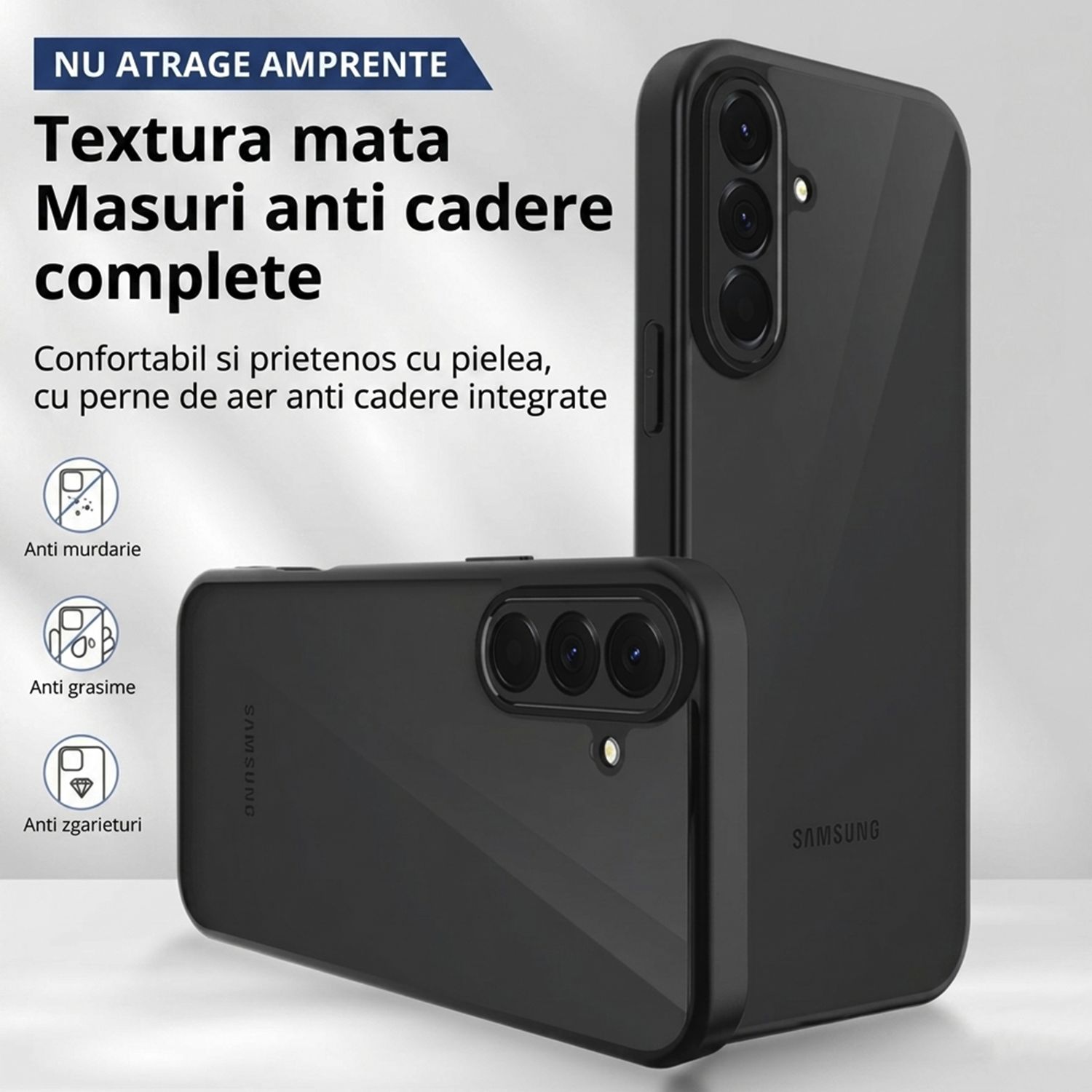 Husa pentru Samsung Galaxy A57 din TPU Flexibil, Protectie Ecran si Obiectiv, Design Anti-Fall cu Rezistenta la Zgarieturi, Negru Transparent