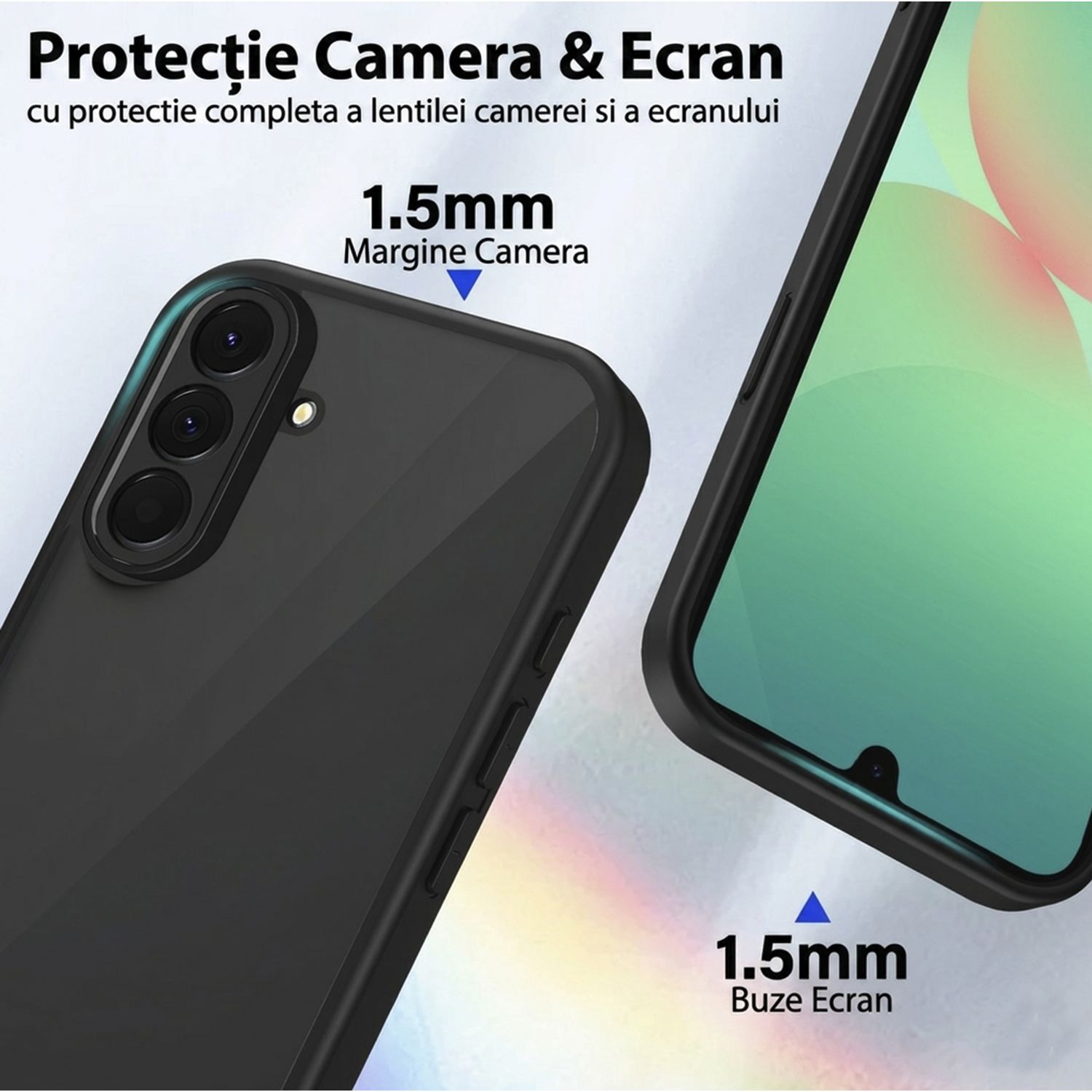 Husa pentru Samsung Galaxy A57 din TPU Flexibil, Protectie Ecran si Obiectiv, Design Anti-Fall cu Rezistenta la Zgarieturi, Negru Transparent