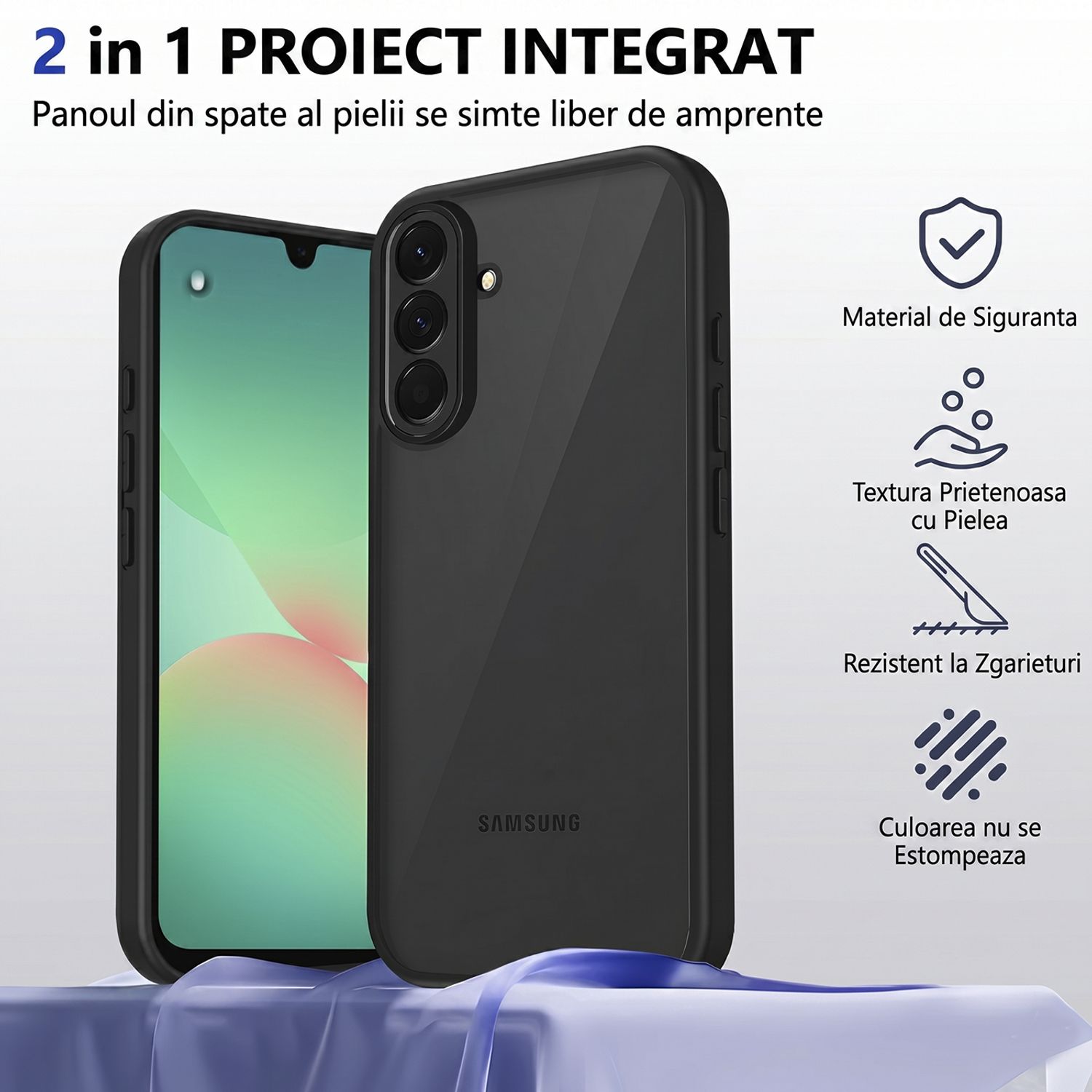 Husa pentru Samsung Galaxy A57 din TPU Flexibil, Protectie Ecran si Obiectiv, Design Anti-Fall cu Rezistenta la Zgarieturi, Negru Transparent