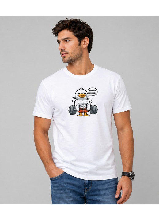 Férfi póló NO PAIN NO GAIN Classic Regular Fit, 100% pamut, Vegán Jóváhagyott FEHÉR, M