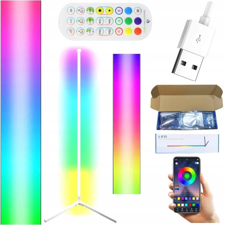 Lampa de podea Mik-Star colt 3D LED multicolor 155,7x35,4cm