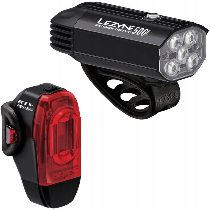 Set lumini bicicleta Lezyne Fusion Drive 500+ 35h negru 128g KTV Drive Pro+ 150lm 20h negru 50g