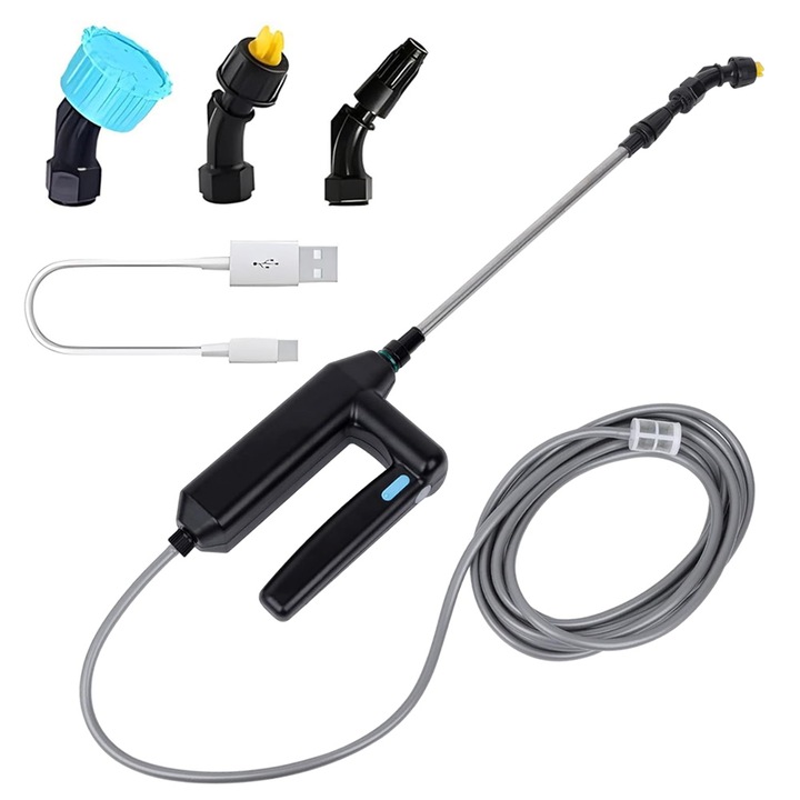 Pulverizator electric cu acumulator, Juksun, Autonomie 2.5 Ore, 3 duze interschimbabile, 22-49cm