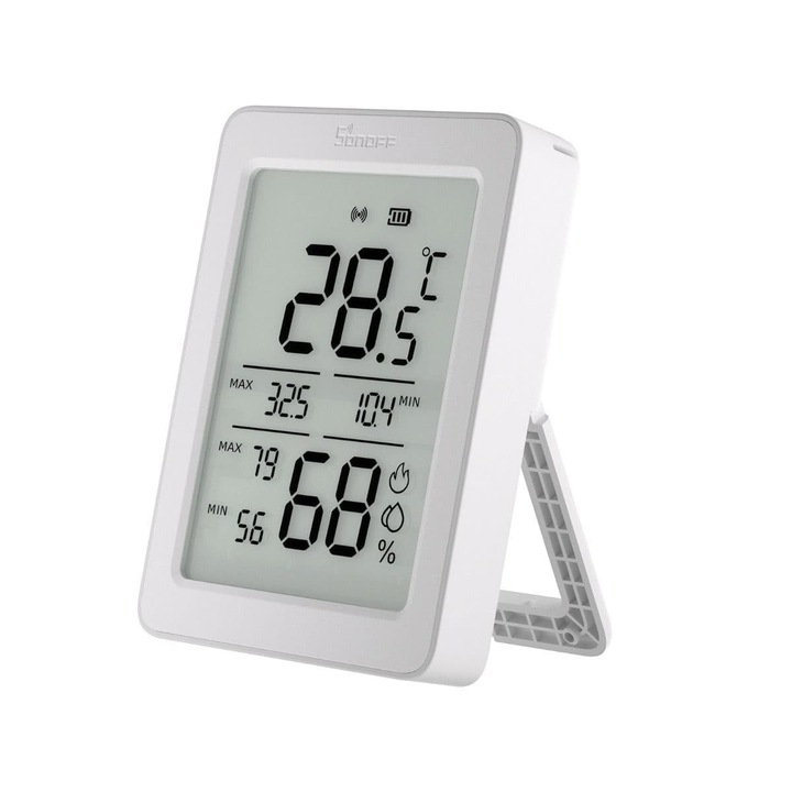 Сензор за температура и влажност Sonoff AirGuard TH SNZB-02DR2 ZigBee, LCD дисплей 3, 6 инча, компактен, бял