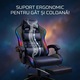Геймърски стол GALAXIA ергономичен, LED RGB, лумбален масаж, разтегателна поставка за крака, регулируема облегалка 90-165 градуса, възглавници за врат и кръст, Черен