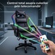 Геймърски стол GALAXIA ергономичен, LED RGB, лумбален масаж, разтегателна поставка за крака, регулируема облегалка 90-165 градуса, възглавници за врат и кръст, Черен