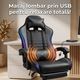 Геймърски стол GALAXIA ергономичен, LED RGB, лумбален масаж, разтегателна поставка за крака, регулируема облегалка 90-165 градуса, възглавници за врат и кръст, Черен