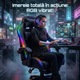 Геймърски стол GALAXIA ергономичен, LED RGB, лумбален масаж, разтегателна поставка за крака, регулируема облегалка 90-165 градуса, възглавници за врат и кръст, Черен