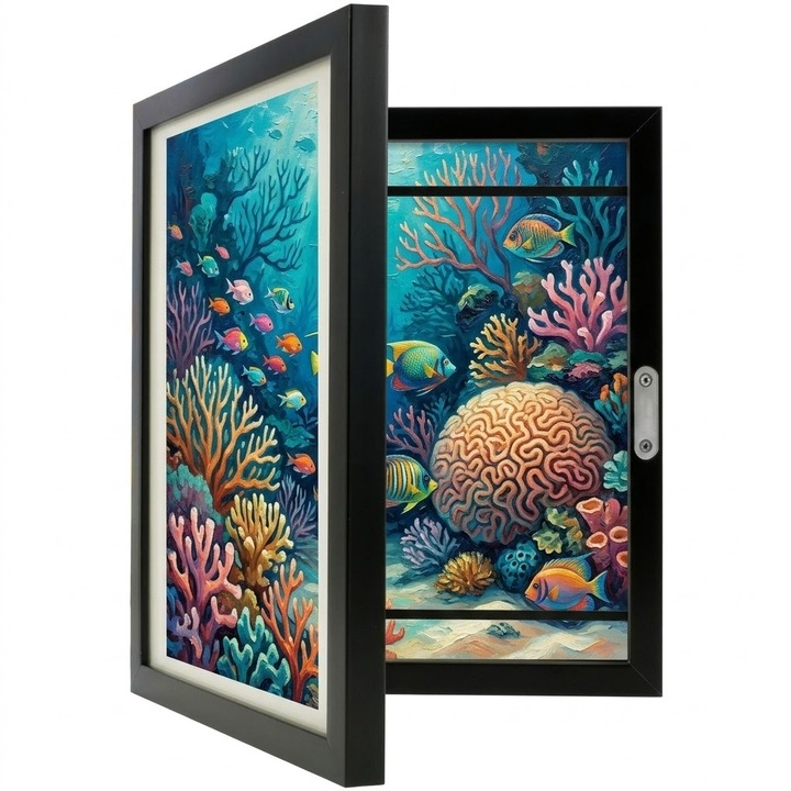 Rama desene copii KRUZZEL, deschidere frontala, capacitate 150 foi A4, inchidere magnetica, 33 x 24 x 3 cm, MDF acrilic, Negru