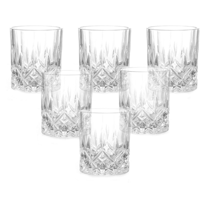 Set 6 pahare sticla Delisoga, Design elegant cu model geometric, Rezistente, Ideale pentru apa, suc sau whisky, 340ml, Transparent
