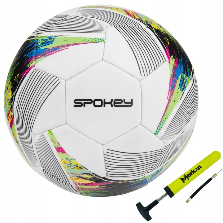 Spokey, Szintetikus anyagból készült futball labda/foci labda edzéshez és mérkőzéshez, gyepre, pumpával, Fehér/Többszínű, 5