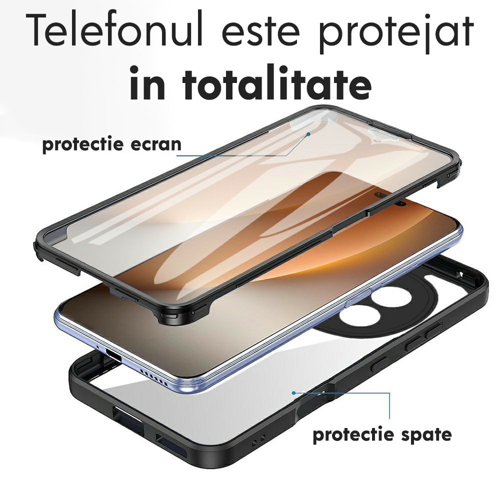 Husa pentru Honor Magic 8 Pro DaDen® ColorVerse 360, Antisoc, Protectie completa spate-ecran, Negru