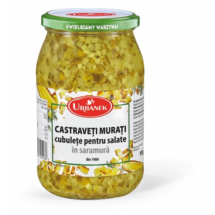 Urbanek Castraveti cubulete pentru salate, in saramura, 910g