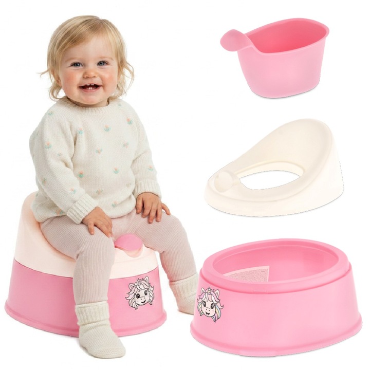 Bili, Sun Baby Nestpot Unicorn, Kivehető tartállyal, Csúszásmentes, Stabil, Rózsaszín Fehér