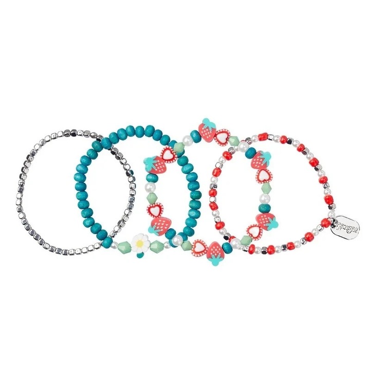 Set 4 brățări Kensi pentru fetițe, multicolor, lemn, +3 ani