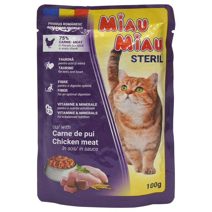 Hrana Umeda pentru Pisici in Sos, Miau Miau, Pui, 100 g