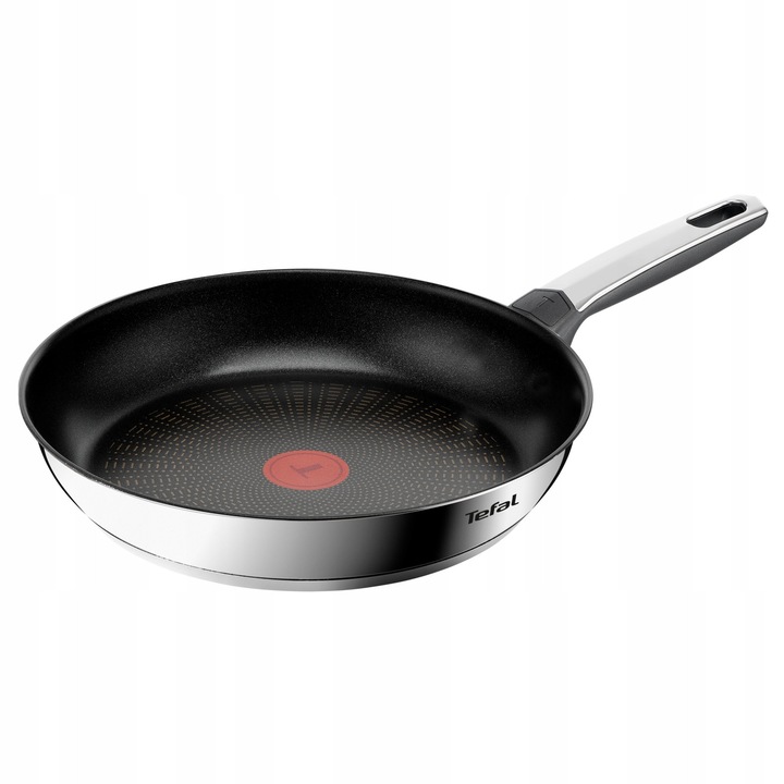 Tigaie Tefal Emotion+ E3270644, тиган за пържене от неръждаема стомана 18/10, с 5x незалепващо покритие, устойчив на надраскване, съвместим с индукция, Черен/Сребрист, 28 см