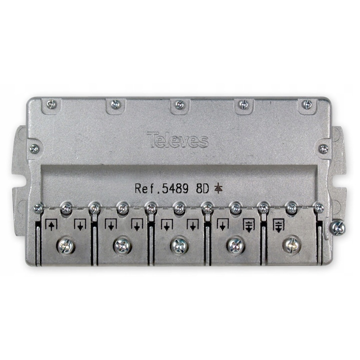Splitter TV/Divizor Televes 1/8 EasyF, activ, cu trecere DC si surub de impamantare, gri, 1 buc