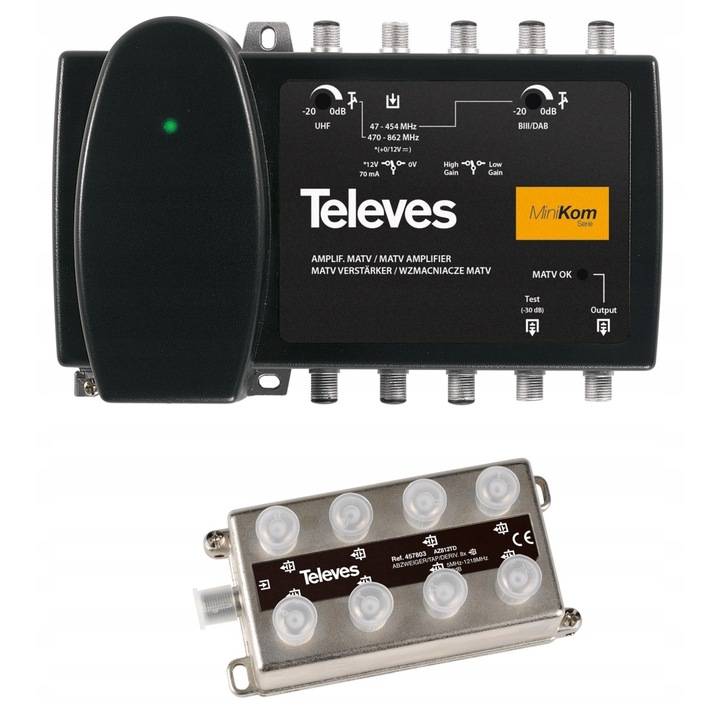Amplificator semnal DVB-T2 Televes Minikom reglabil 20dB 12V