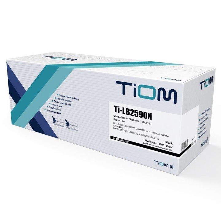 Toner TiOM TN2590/Ti-LB2590N, Brotherrel kompatibilis patron, 1200 A4 oldal kapacitás, Fekete, 1 db