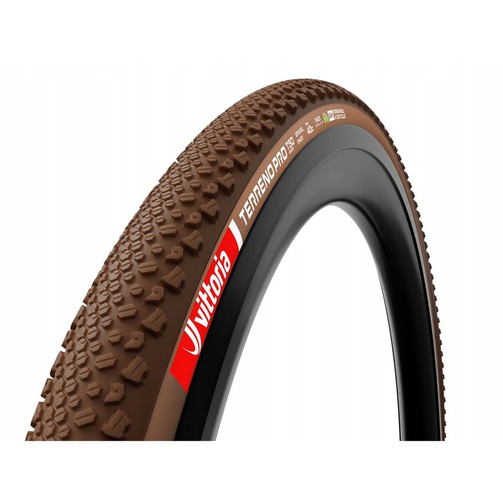 Велосипедна гума/покритие Vittoria Terreno Pro T50, tlr (tubeless ready), смесен профил за чакъл, Кафяв, 700x40c
