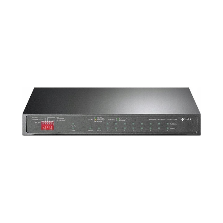 PoE switch / PoE kapcsoló TP-Link TL-SG1210MP 10 portos Gigabit, 8 PoE+ port (123 W), SFP/RJ45 kombinált port, Extend 250 m, Fekete
